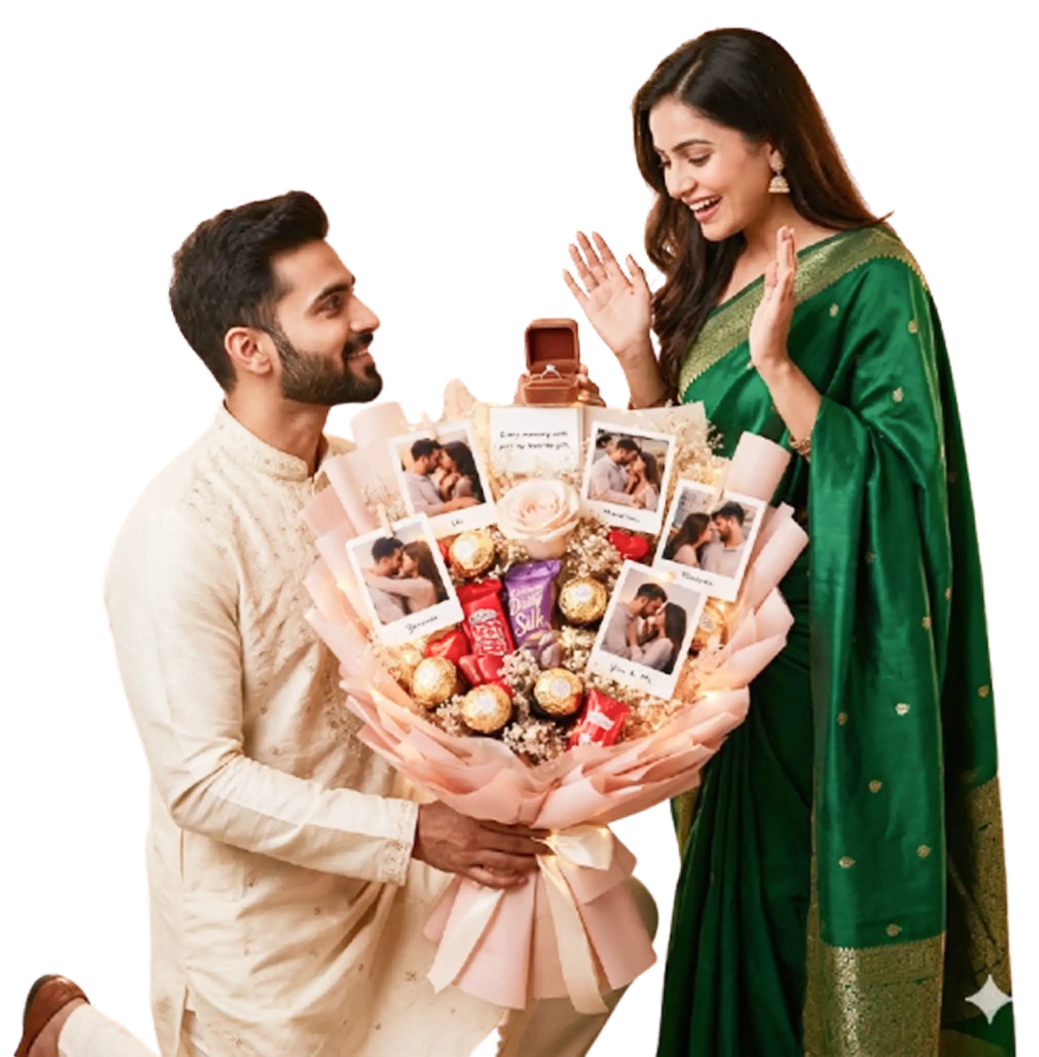Happy couple receiving a handcrafted LoviesPoint gift box